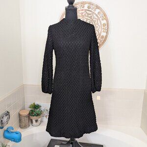 1960s/1970s Vintage Sears Fashions Black Crochet Long Sleeve Dress - Size 12 NWT